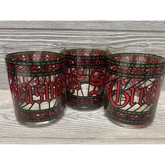 Houze 1979 SEASONS GREETINGS Old Fashioned Low Ball Christmas Glasses Set of 3 - Picture 1 of 6